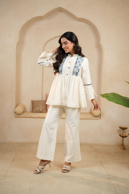 Ivory Embroidered Chanderi Coord