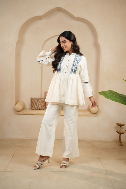 Ivory Embroidered Chanderi Coord