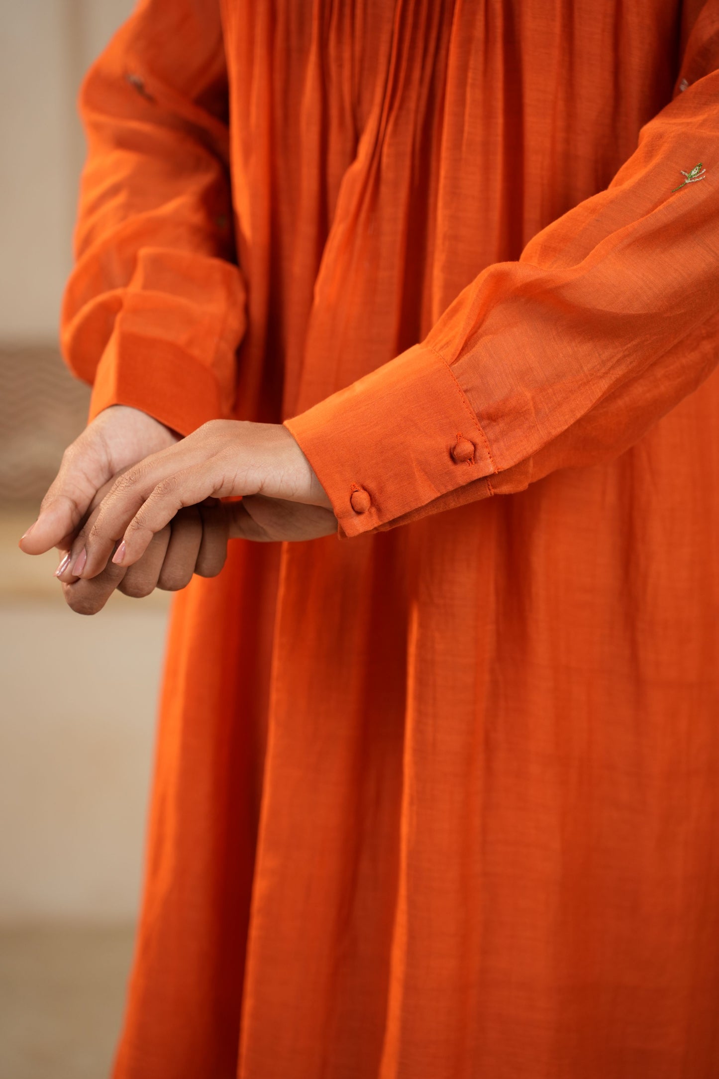 Rust Embroidered Chanderi Dress