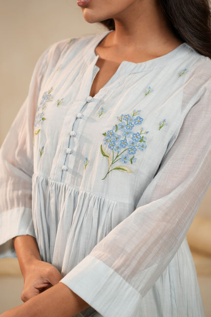 Blue-Green Ombre Chanderi Dress
