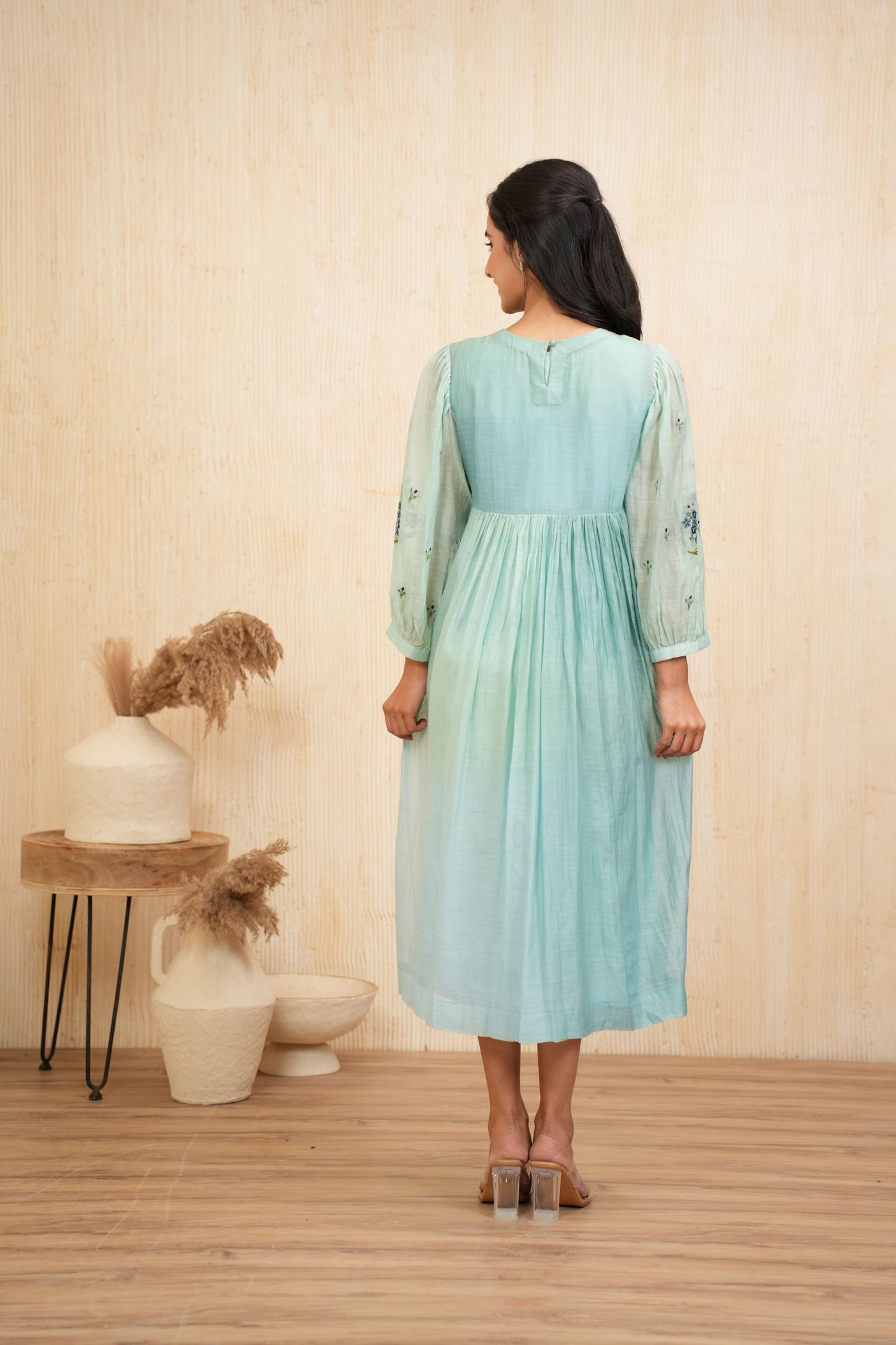 Moss Embroidered Chanderi Dress