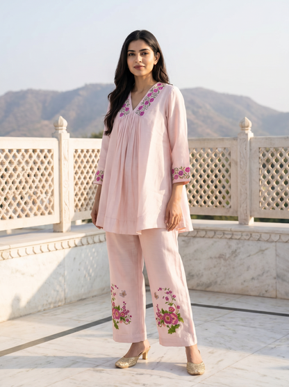 Rose Bloom Short Chanderi Co-ord