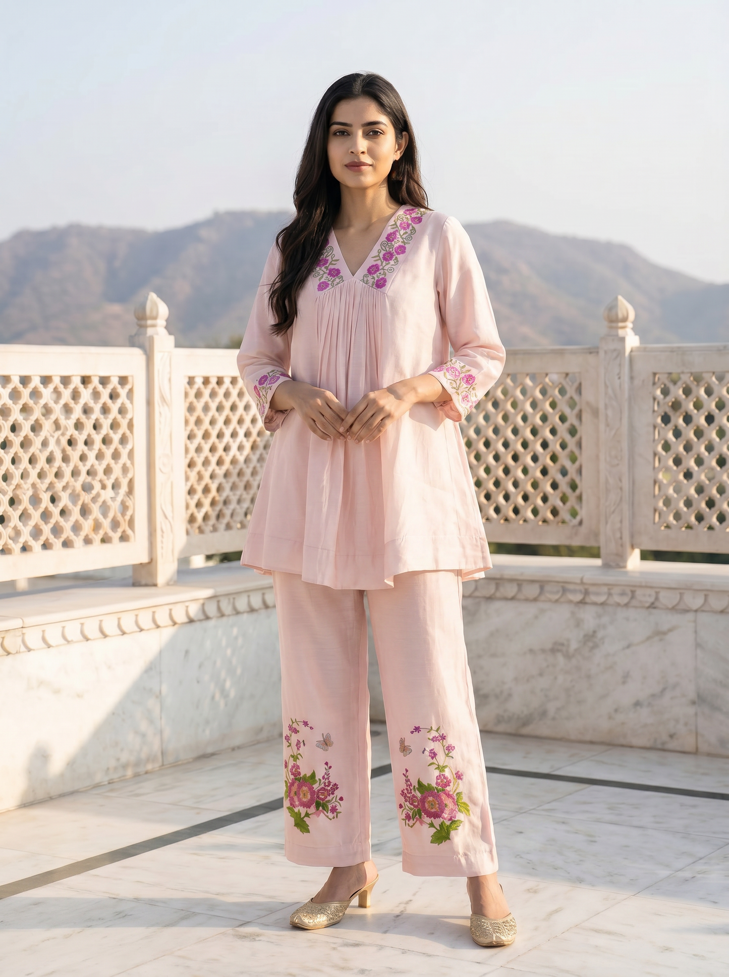 Rose Bloom Short Chanderi Co-ord