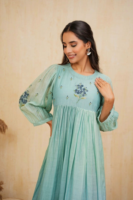 Moss Embroidered Chanderi Dress