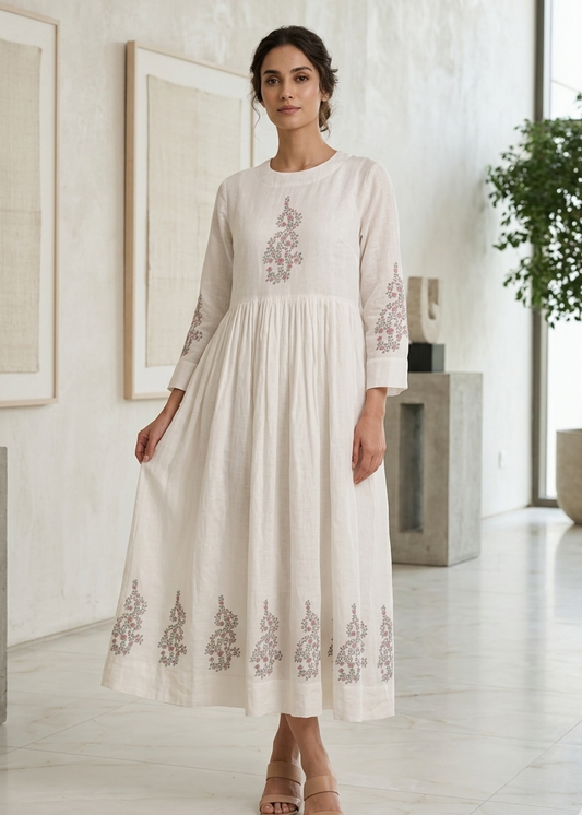 Ivory Hand Block Printed Dress