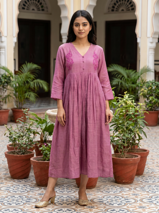 Dusty Rose Classic Chanderi Dress
