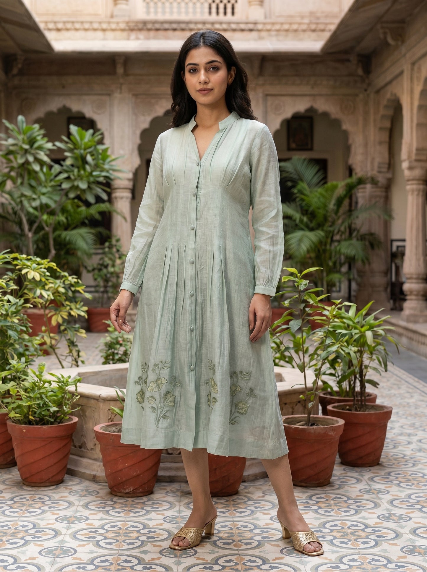 Mint Meadow Chanderi Dress