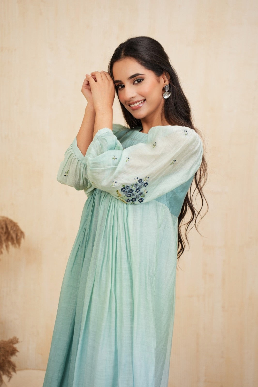 Moss Embroidered Chanderi Dress