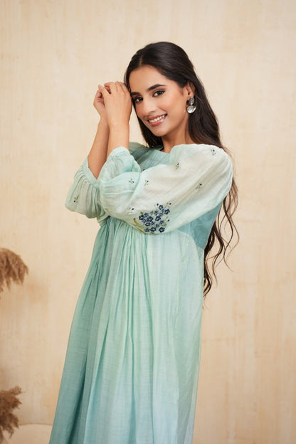 Moss Embroidered Chanderi Dress