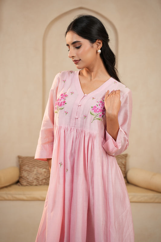 Pink Blossom Chanderi Dress