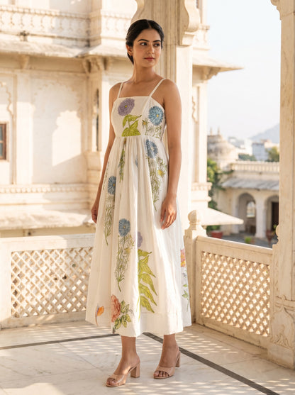Gardenia Hand-Block Printed Dress