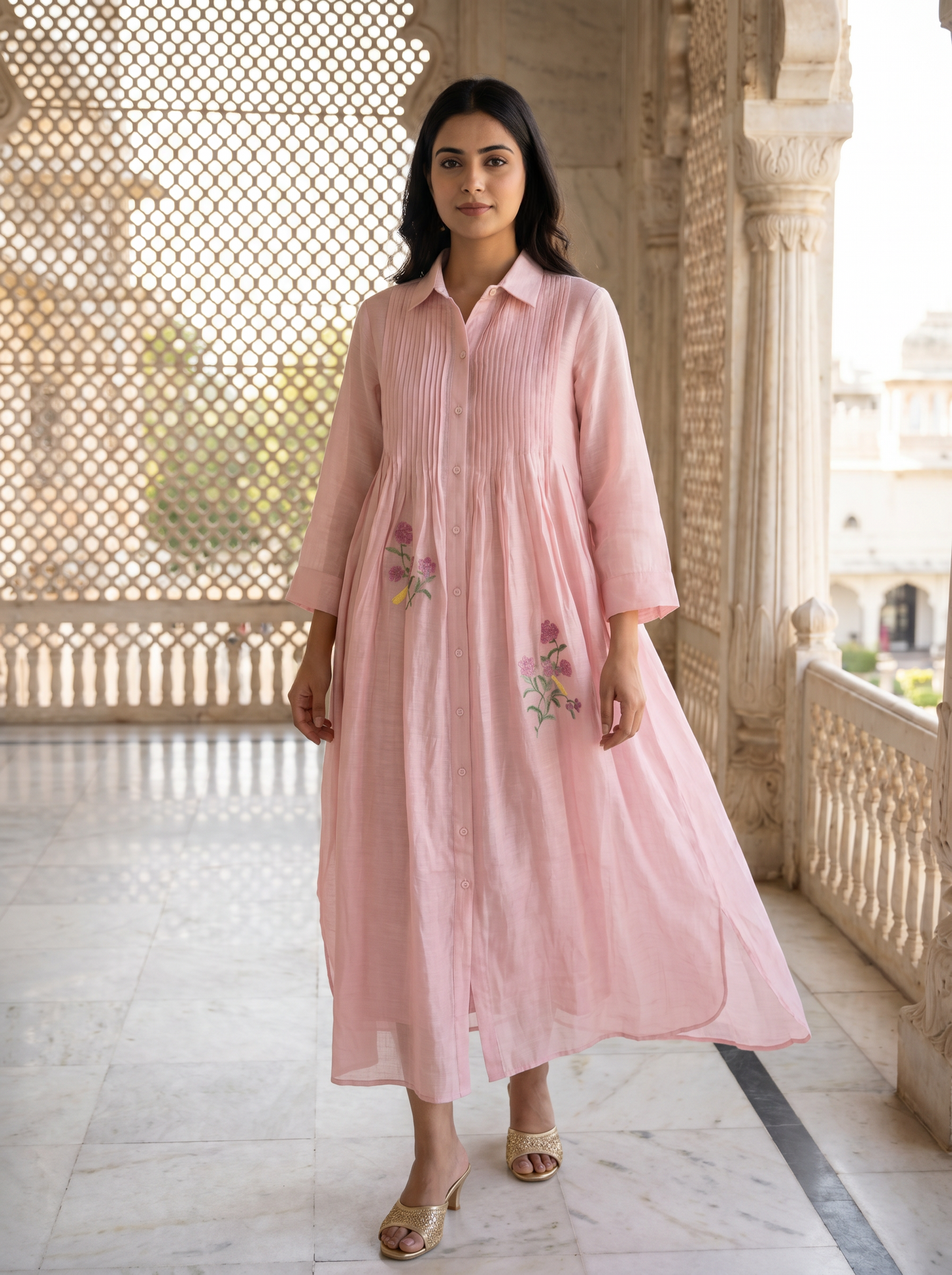 Flora Long Pintuck Dress