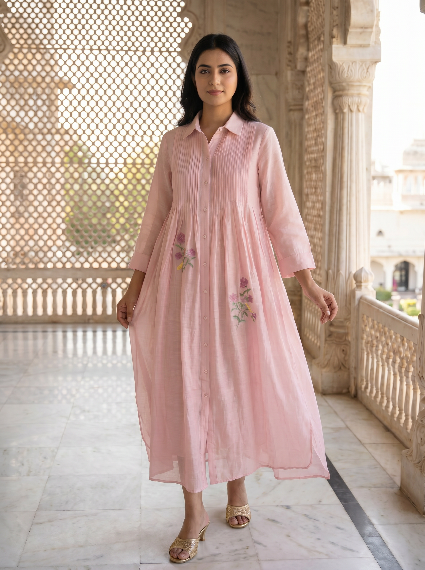Flora Long Pintuck Dress