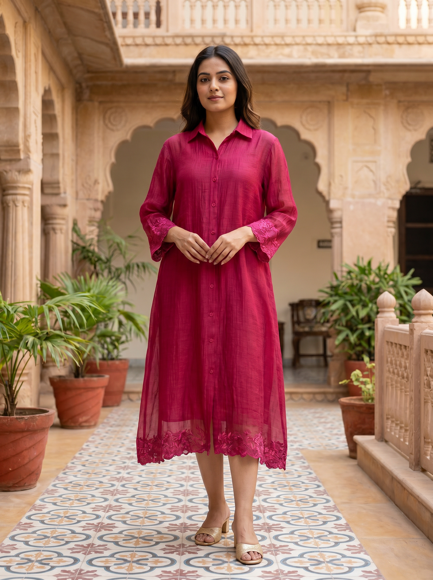 Berry Love Chanderi Dress