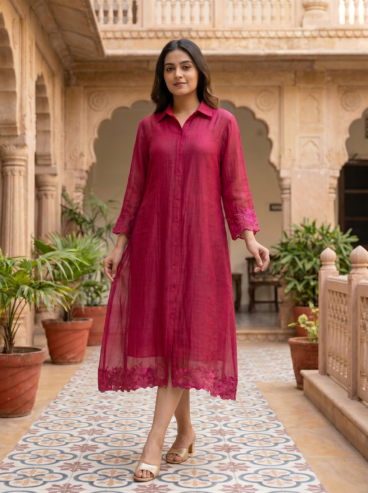 Berry Love Chanderi Dress