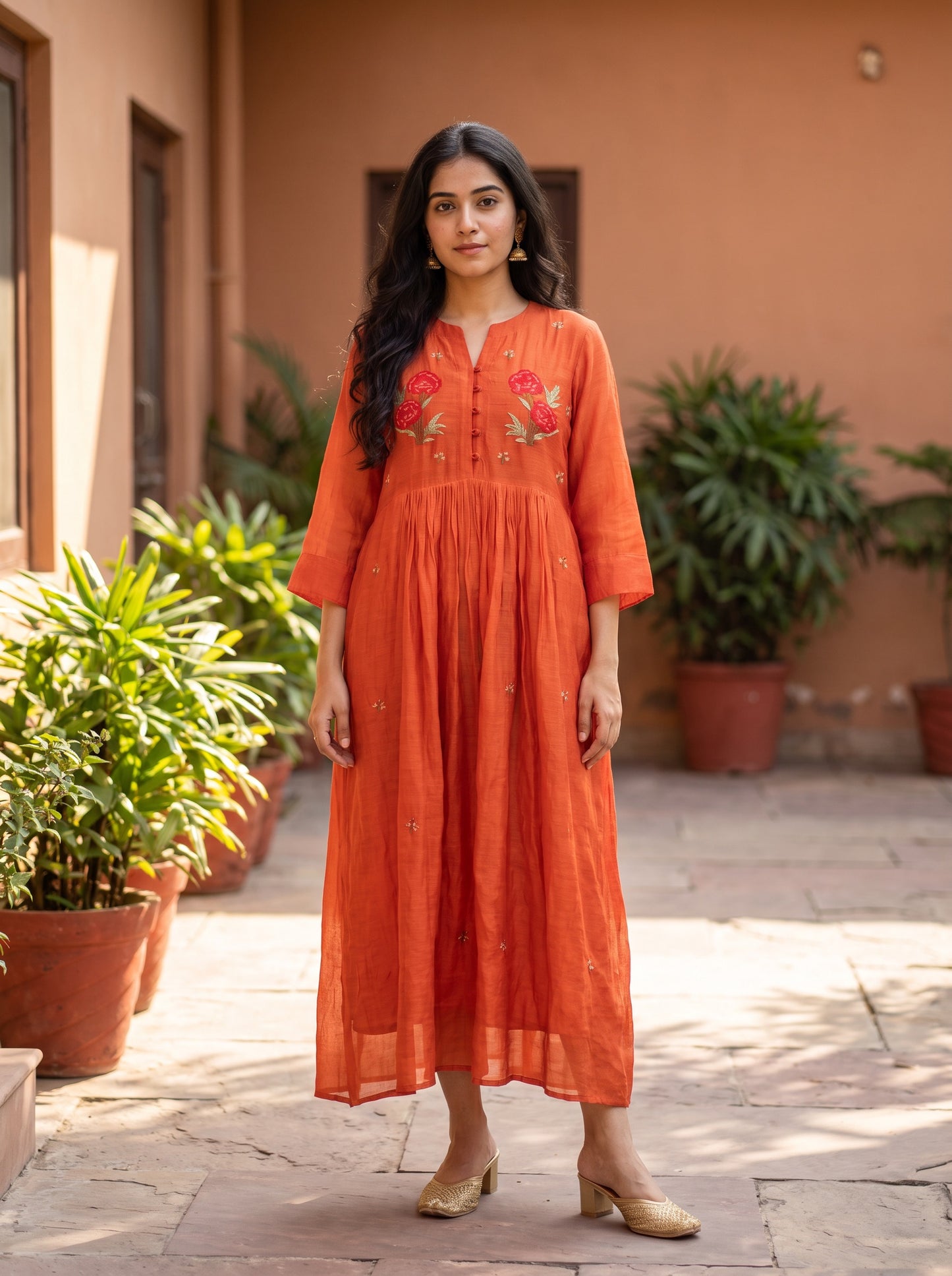 Rust Classic Chanderi Dress