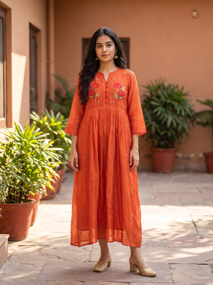 Rust Classic Chanderi Dress