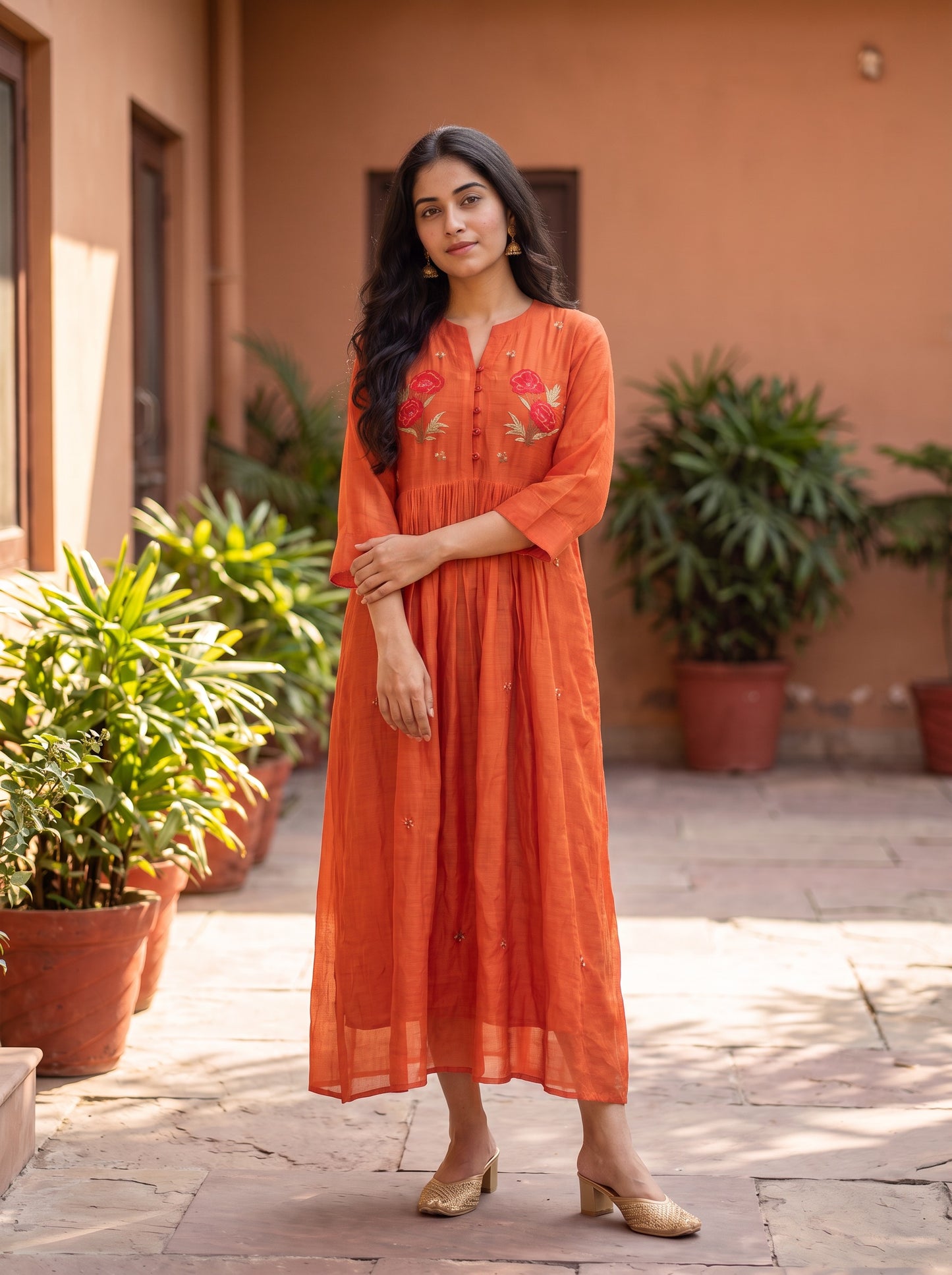 Rust Classic Chanderi Dress