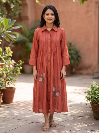 Rust Long Pintuck Dress