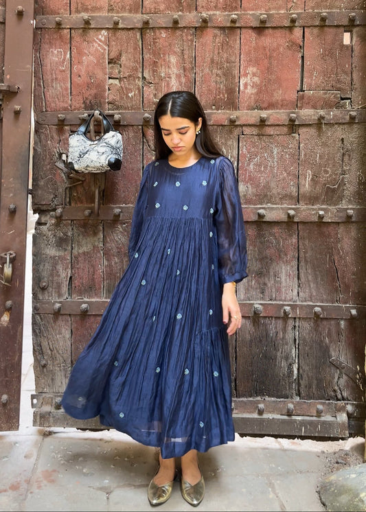 Moonlit Navy Chanderi Dress