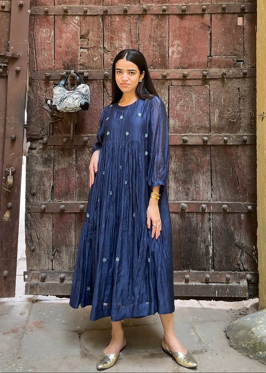 Moonlit Navy Chanderi Dress
