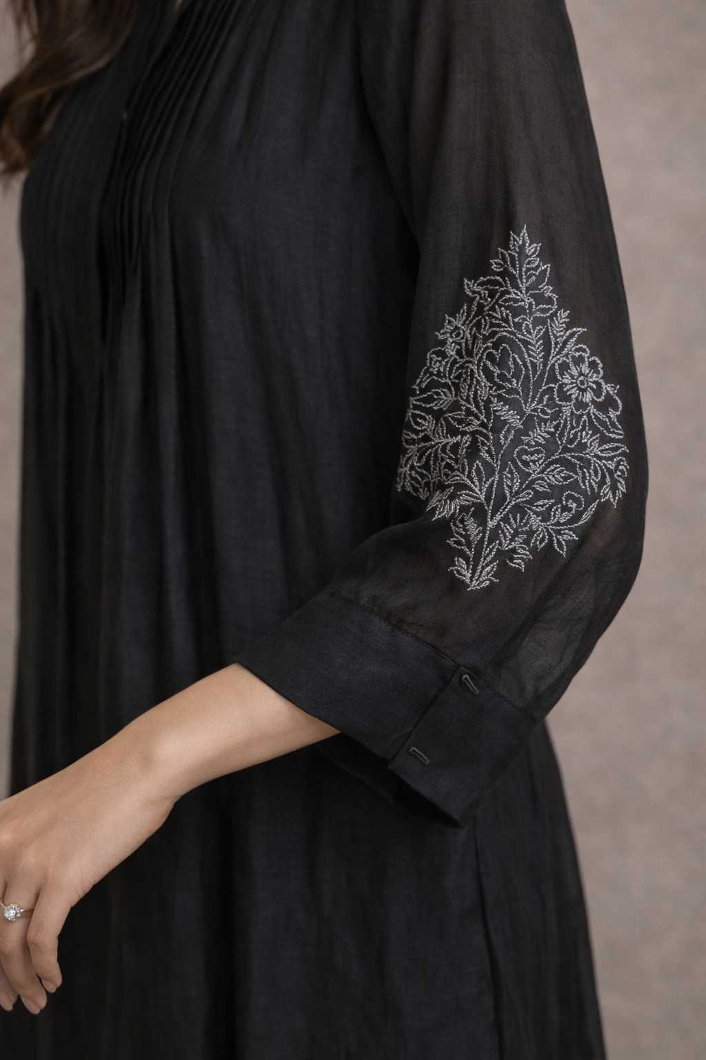 Midnight Pintuck Chanderi Dress
