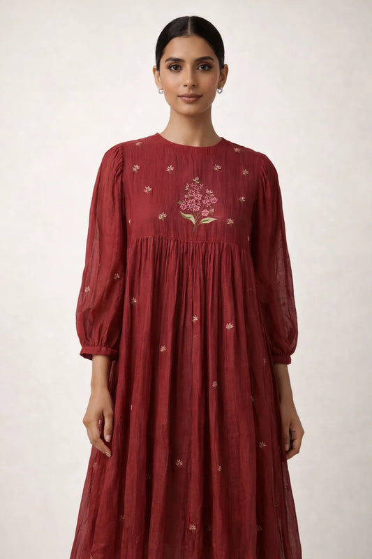 Cherry Red Chanderi Dress