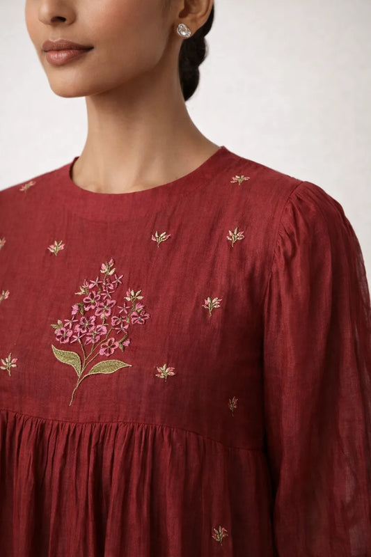 Cherry Red Chanderi Dress