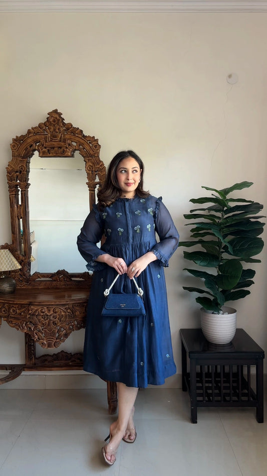 Moonlit Embroidered Chanderi Dress
