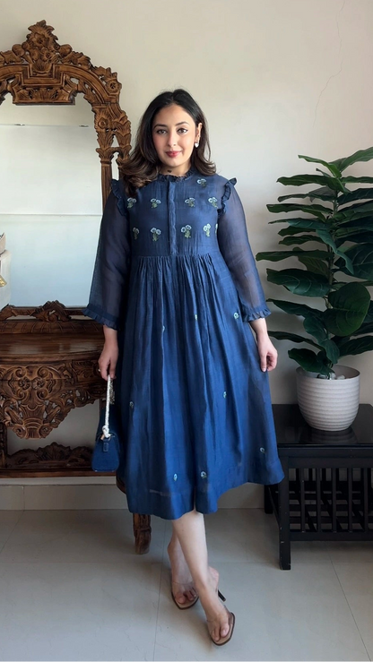 Moonlit Embroidered Chanderi Dress