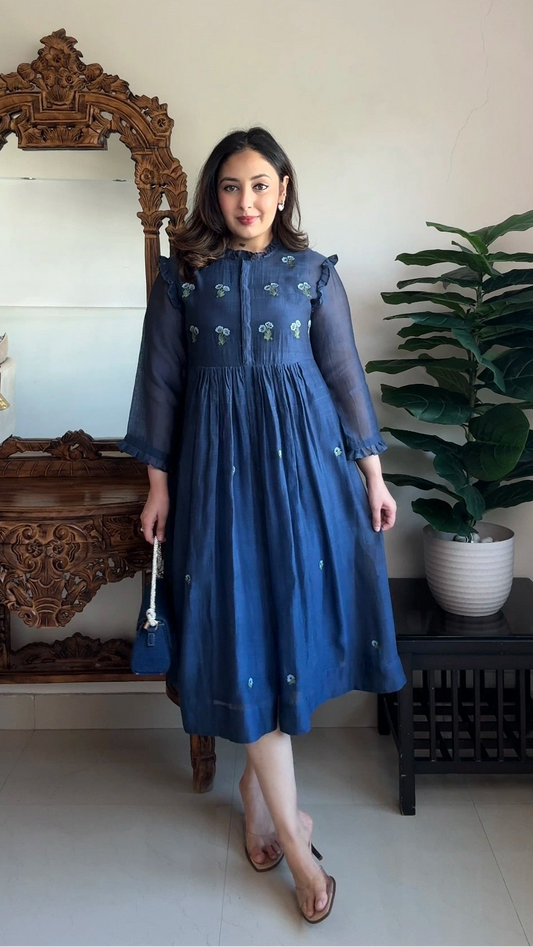 Moonlit Embroidered Chanderi Dress
