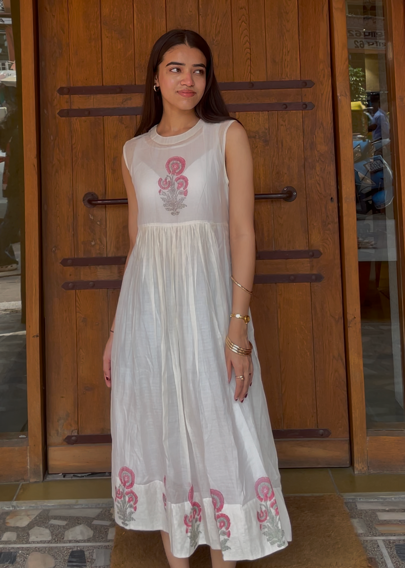 Desert Pearl Hand Block-printed Dress
