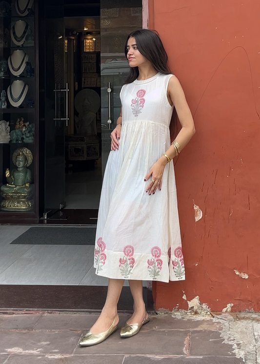 Desert Pearl Hand Block-printed Dress