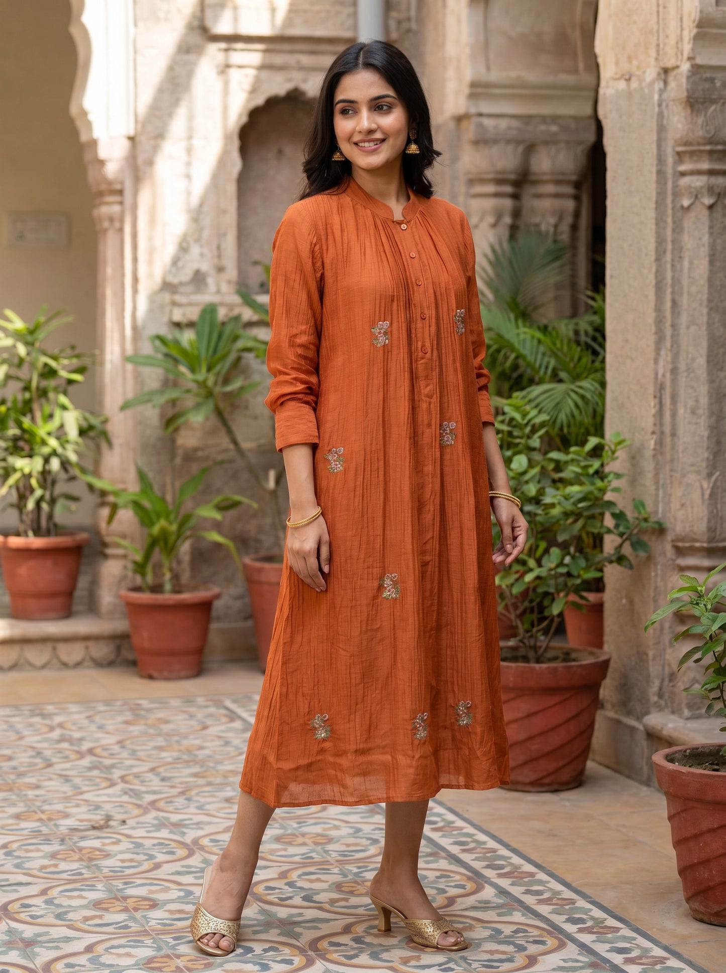 Rust Horizon Chanderi Dress