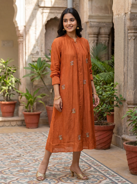 Rust Horizon Chanderi Dress