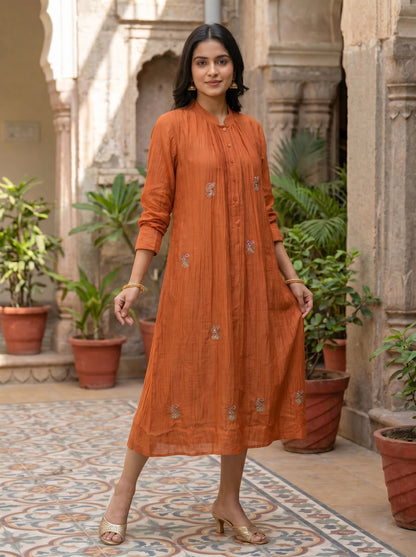 Rust Horizon Chanderi Dress