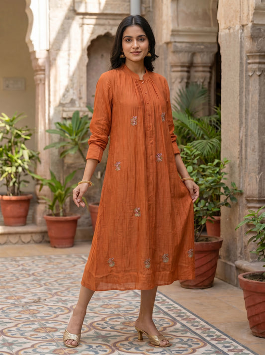 Rust Horizon Chanderi Dress