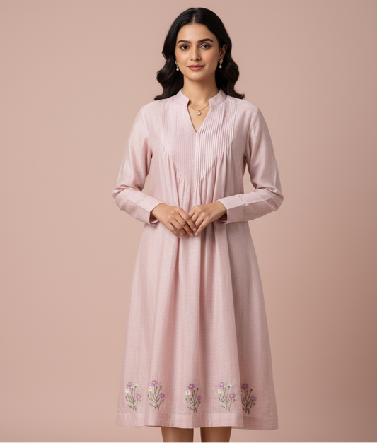 Blush Embroidered Chanderi Dress