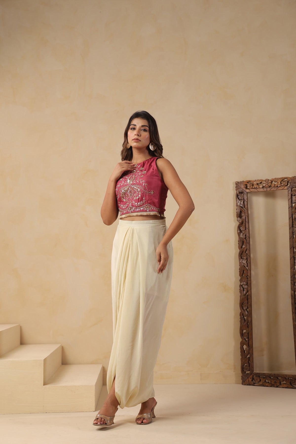 Maroon Top and Dhoti Skirt Set