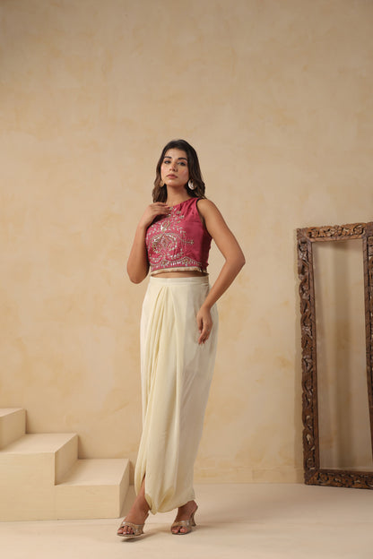 Maroon Top and Dhoti Skirt Set