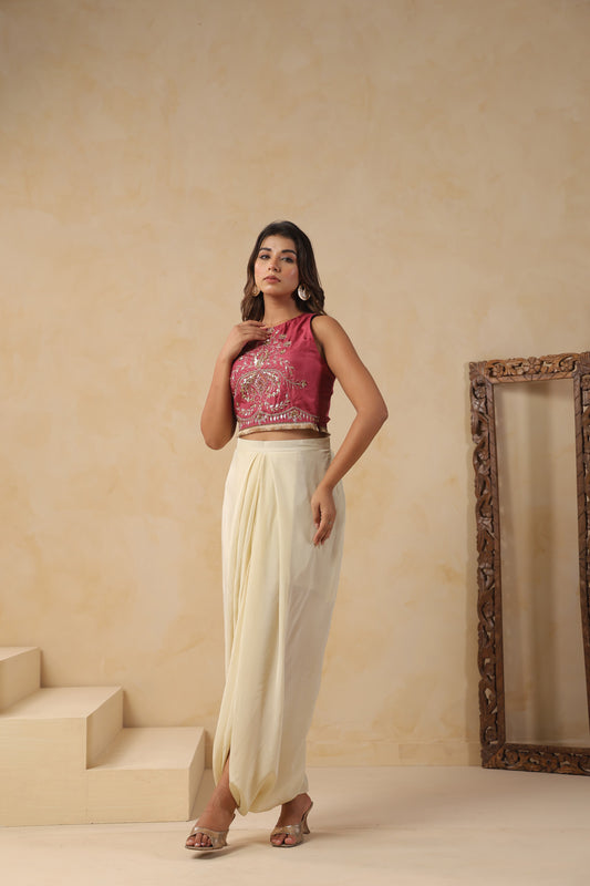 Maroon Top and Dhoti Skirt Set