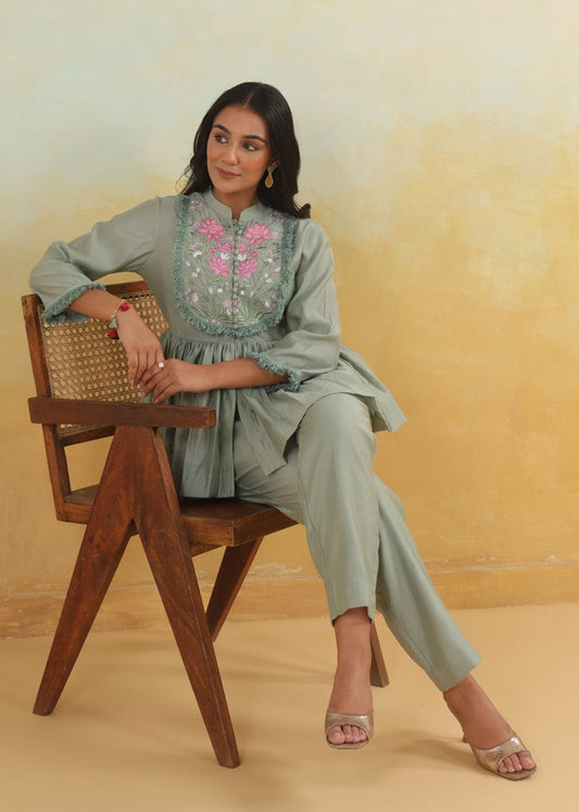 Sage Bloom Cotton Silk Co-ord