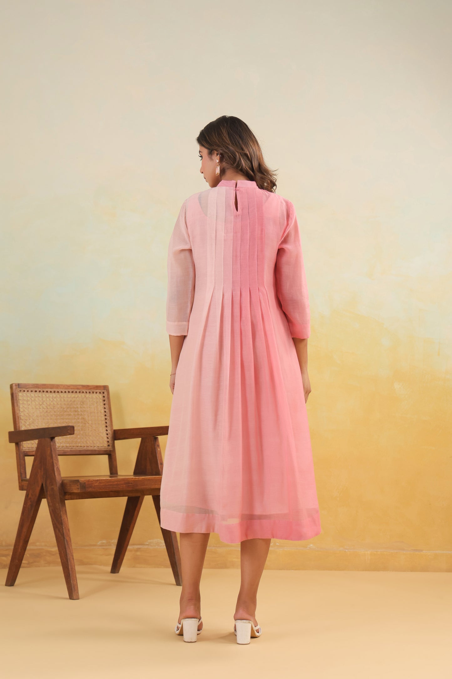 Pink Shaded Chanderi Dress