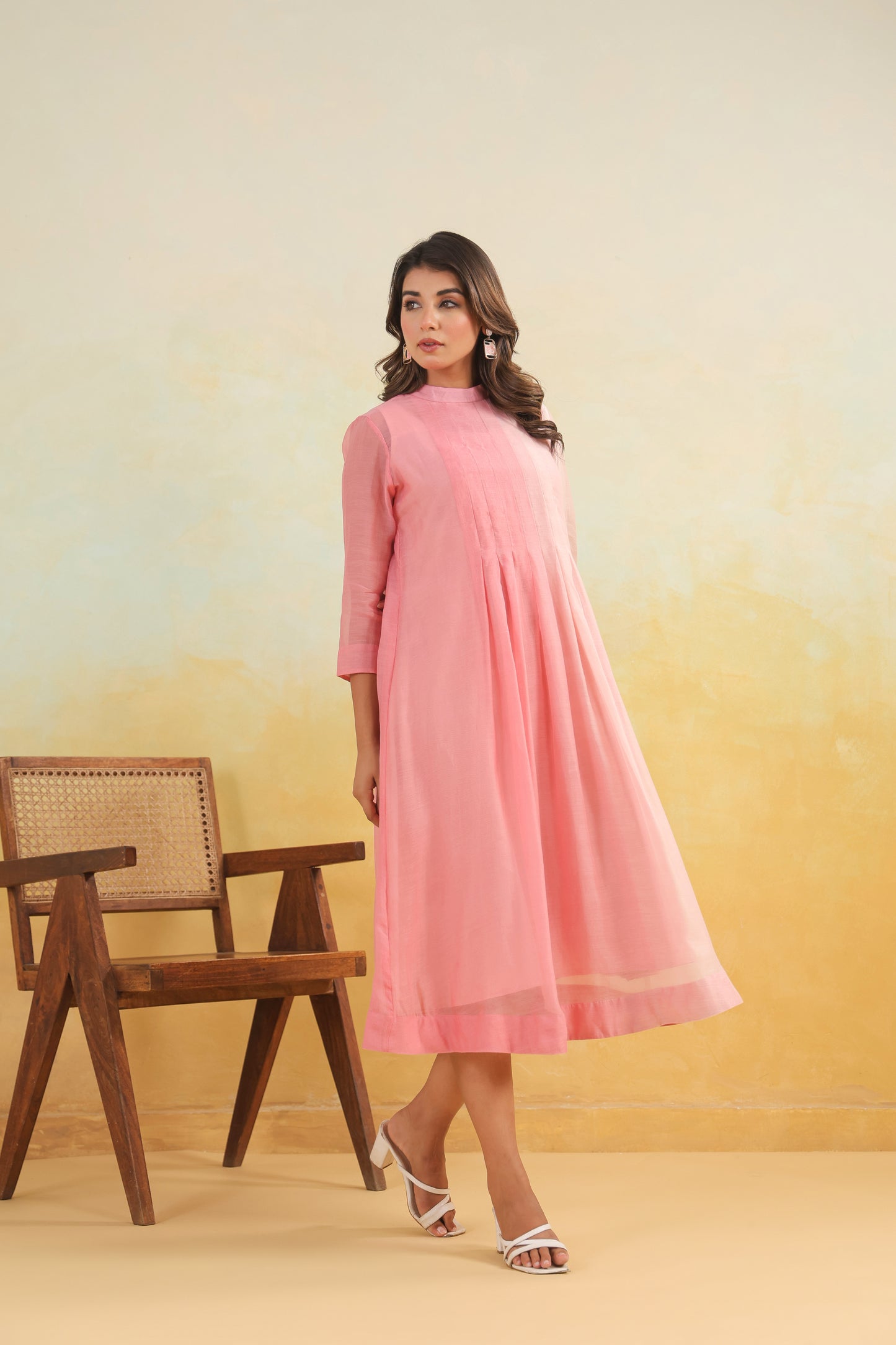 Pink Shaded Chanderi Dress
