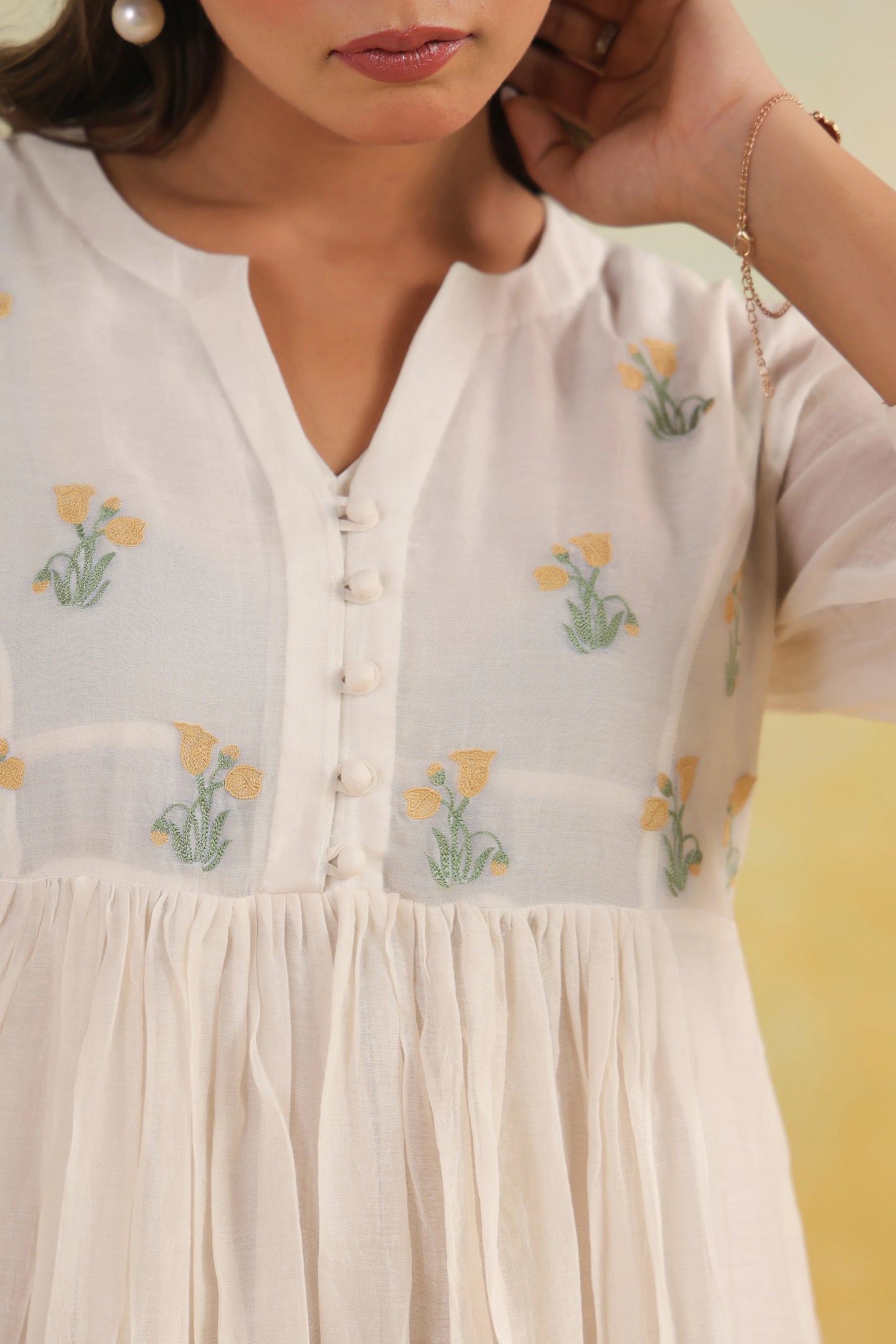 Cream Tulip Chanderi Dress