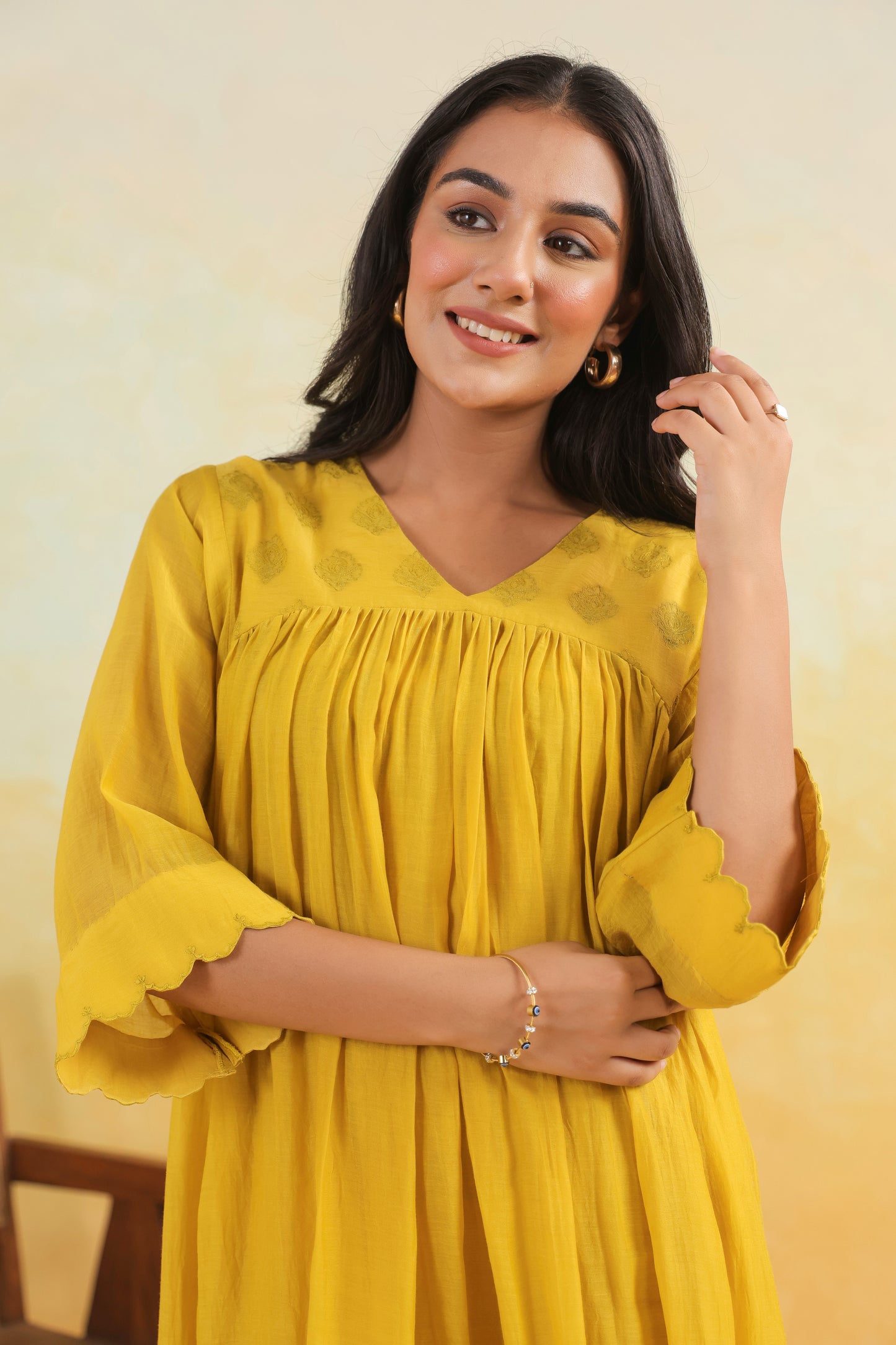 Yellow Embroidered Chanderi Dress