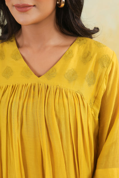 Yellow Embroidered Chanderi Dress