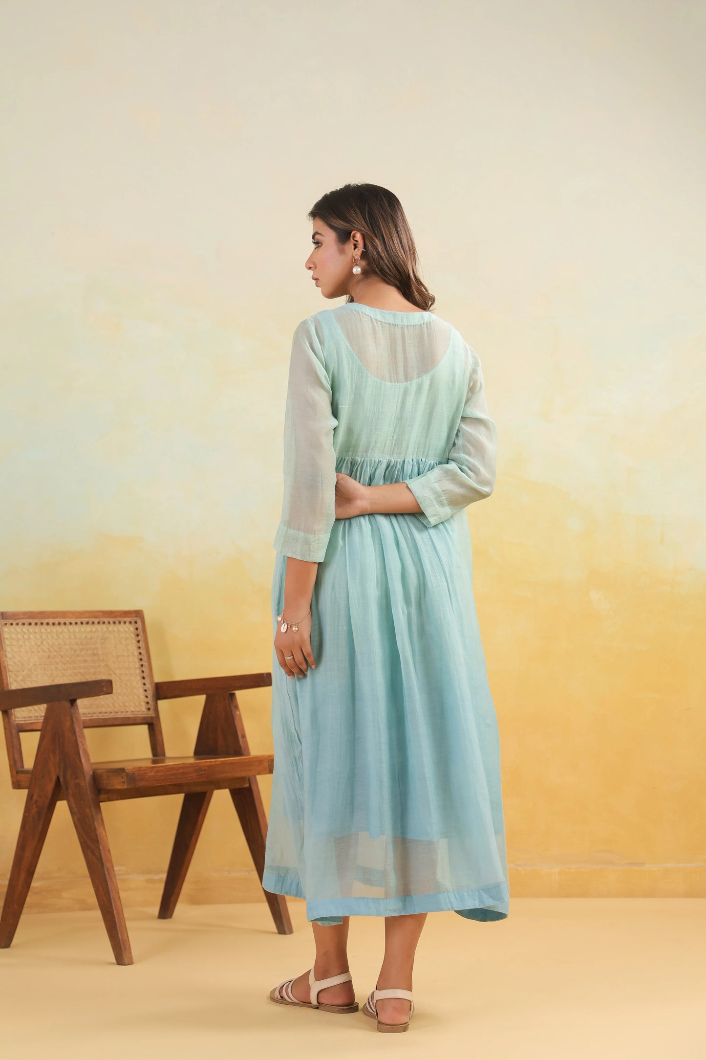 Aqua Shaded Chanderi Dress