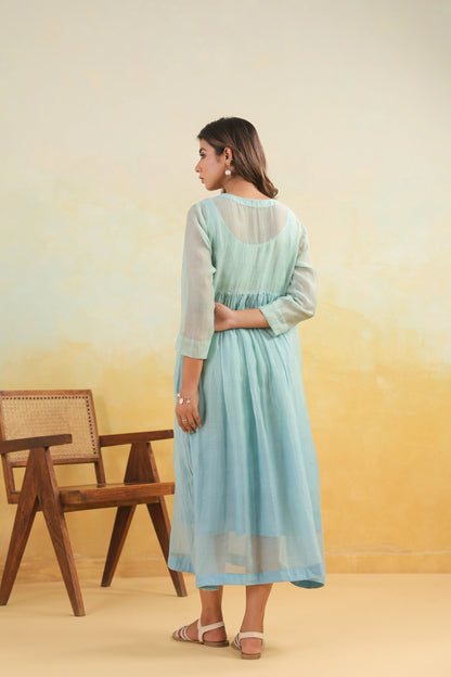 Aqua Shaded Chanderi Dress