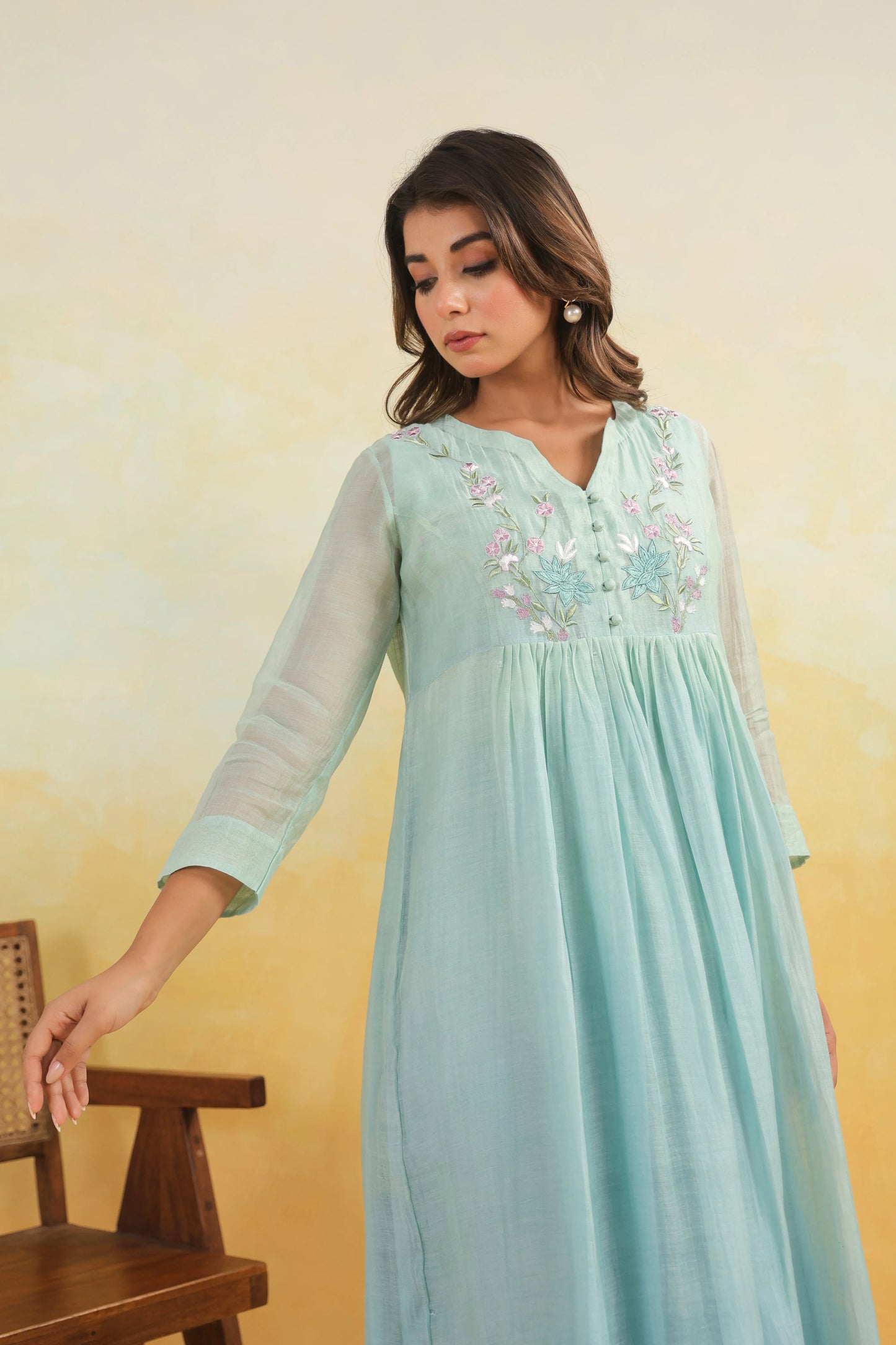 Aqua Shaded Chanderi Dress